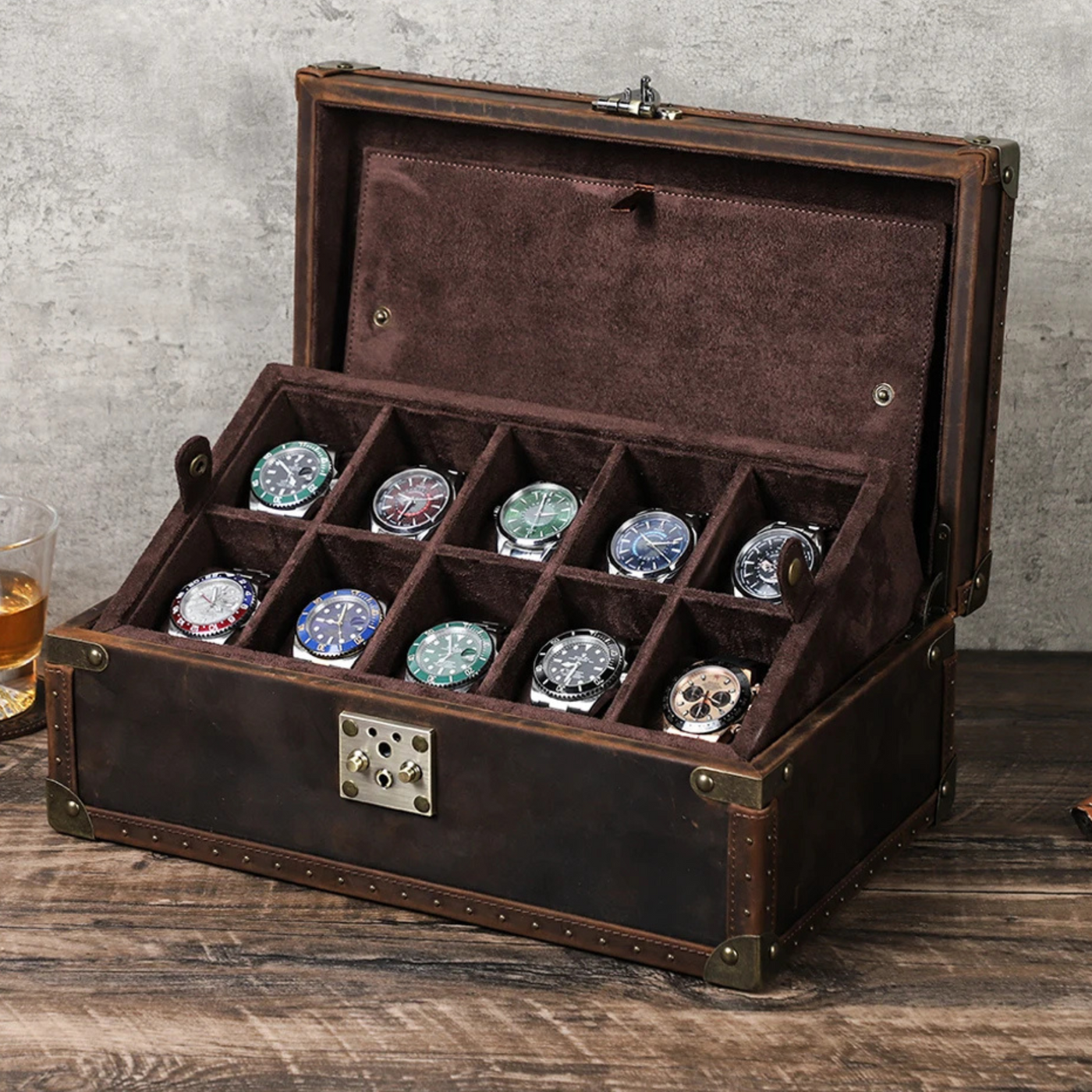 Boîte à montres en cuir brut