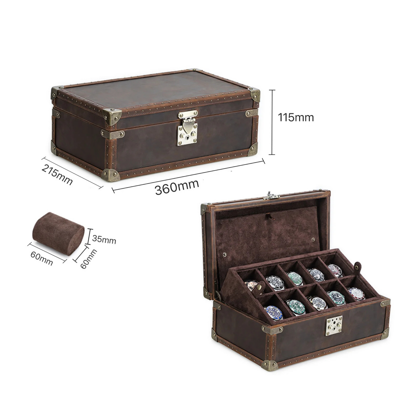 Boîte à montres en cuir brut