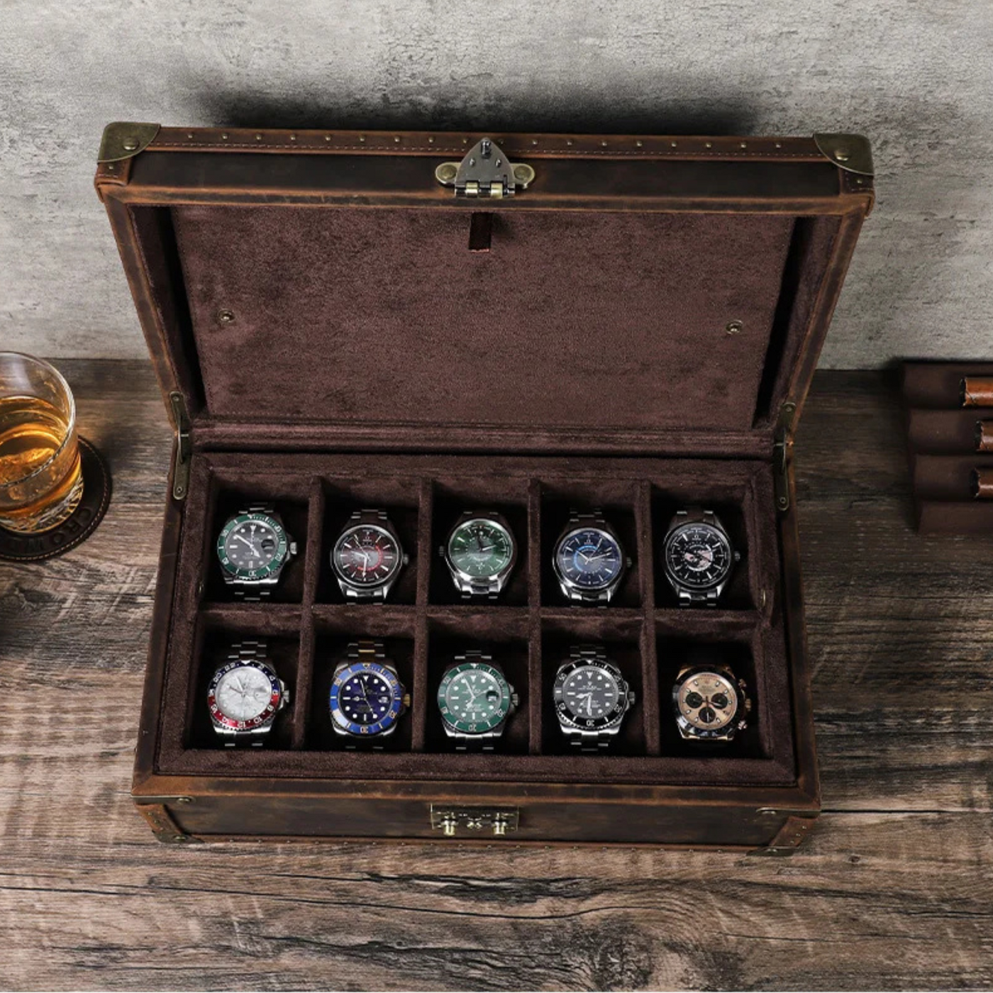 Boîte à montres en cuir brut