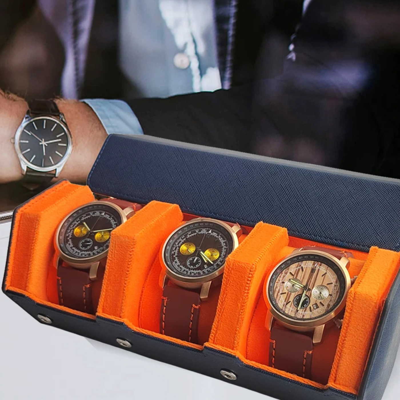 Boîte à montres design hexagonale en cuir