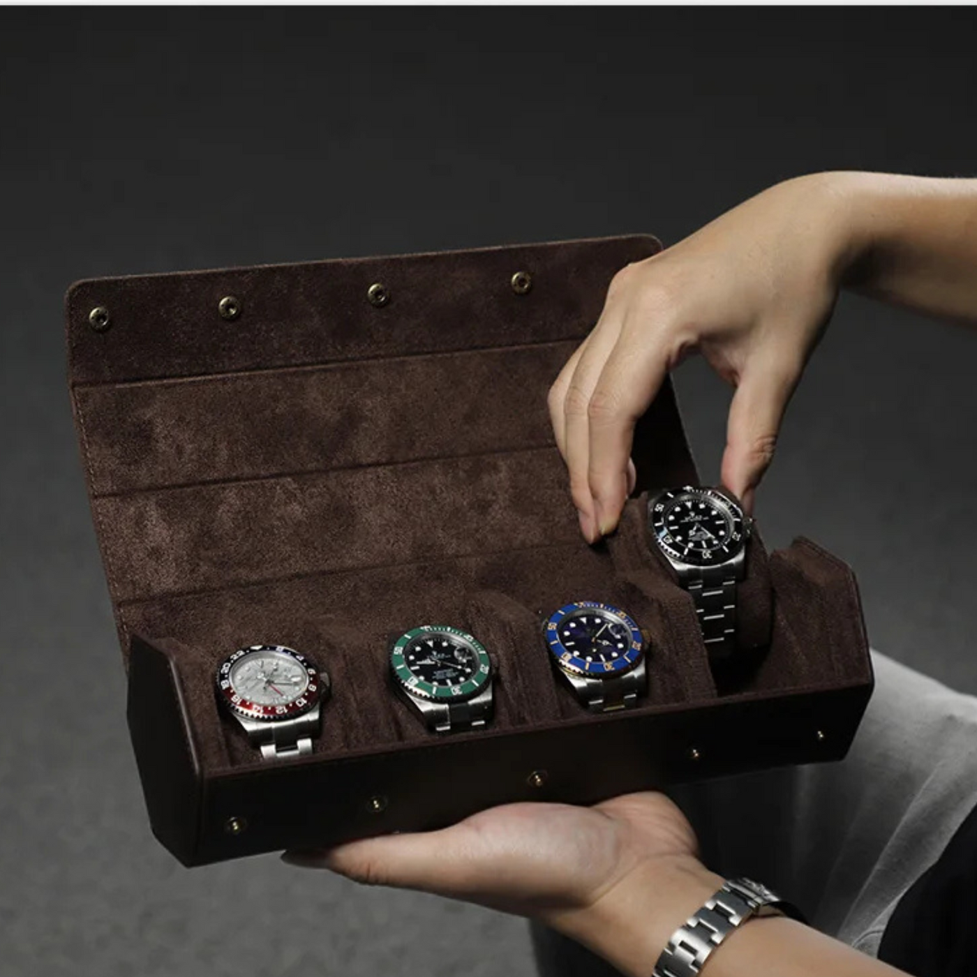 Étui 4 montres hexagonal en cuir