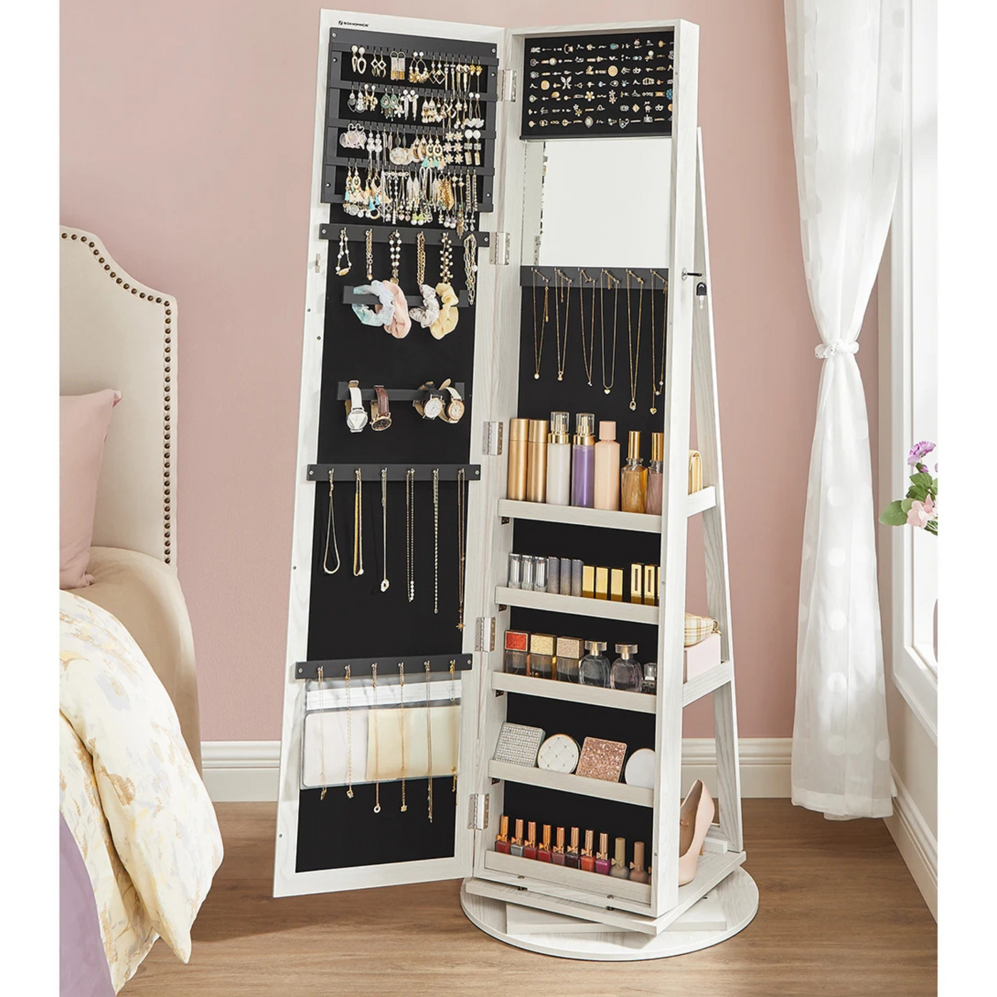 Armoire à bijoux rotative avec miroir