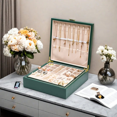 Boîte à bijoux en cuir rigide