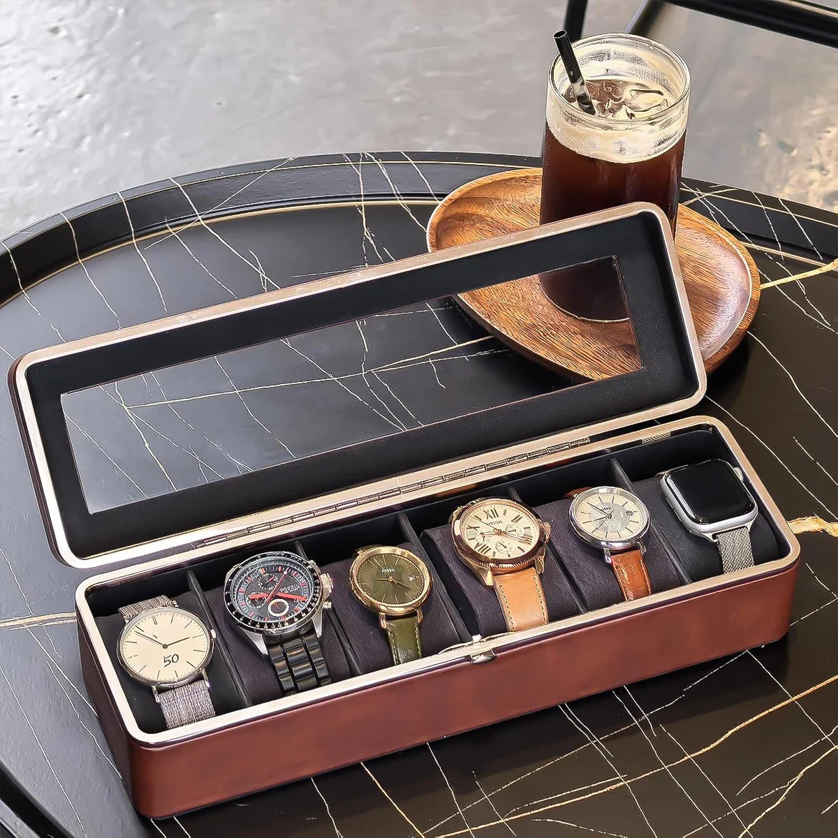 Boîte à montres - 6 emplacements en cuir