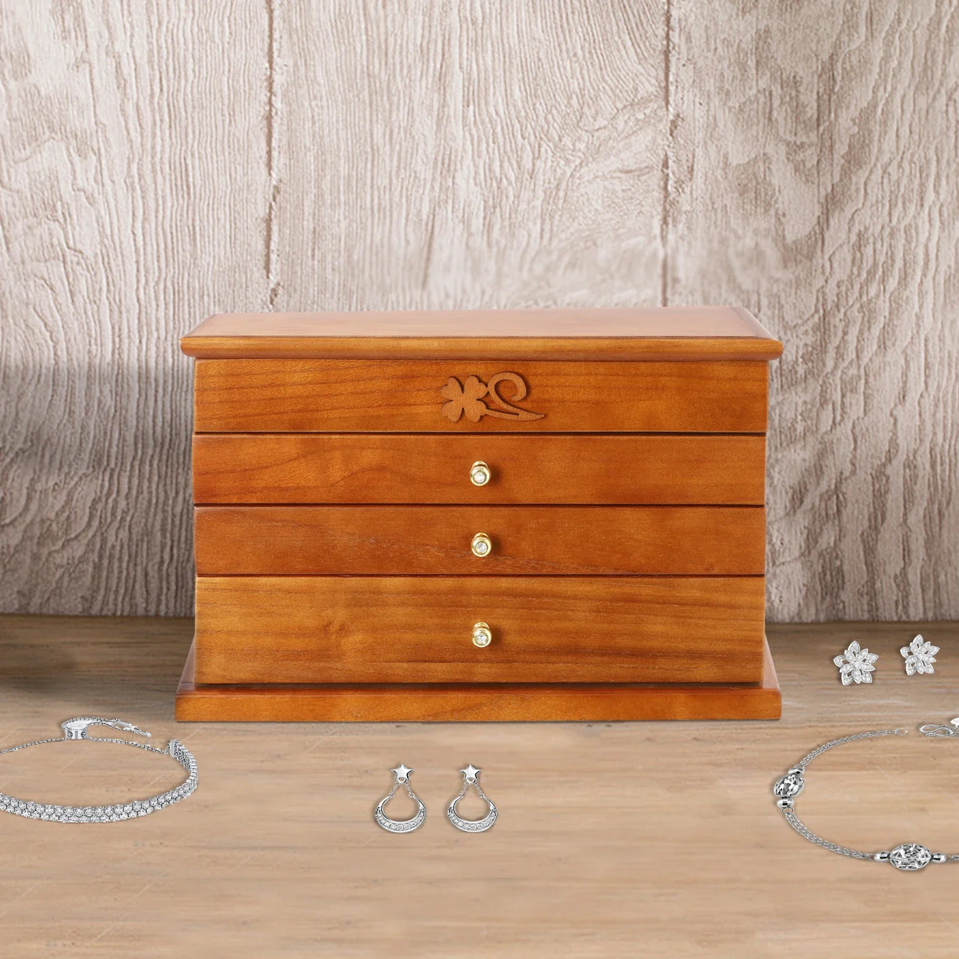 Boîte à bijoux raffinée en bois et velours