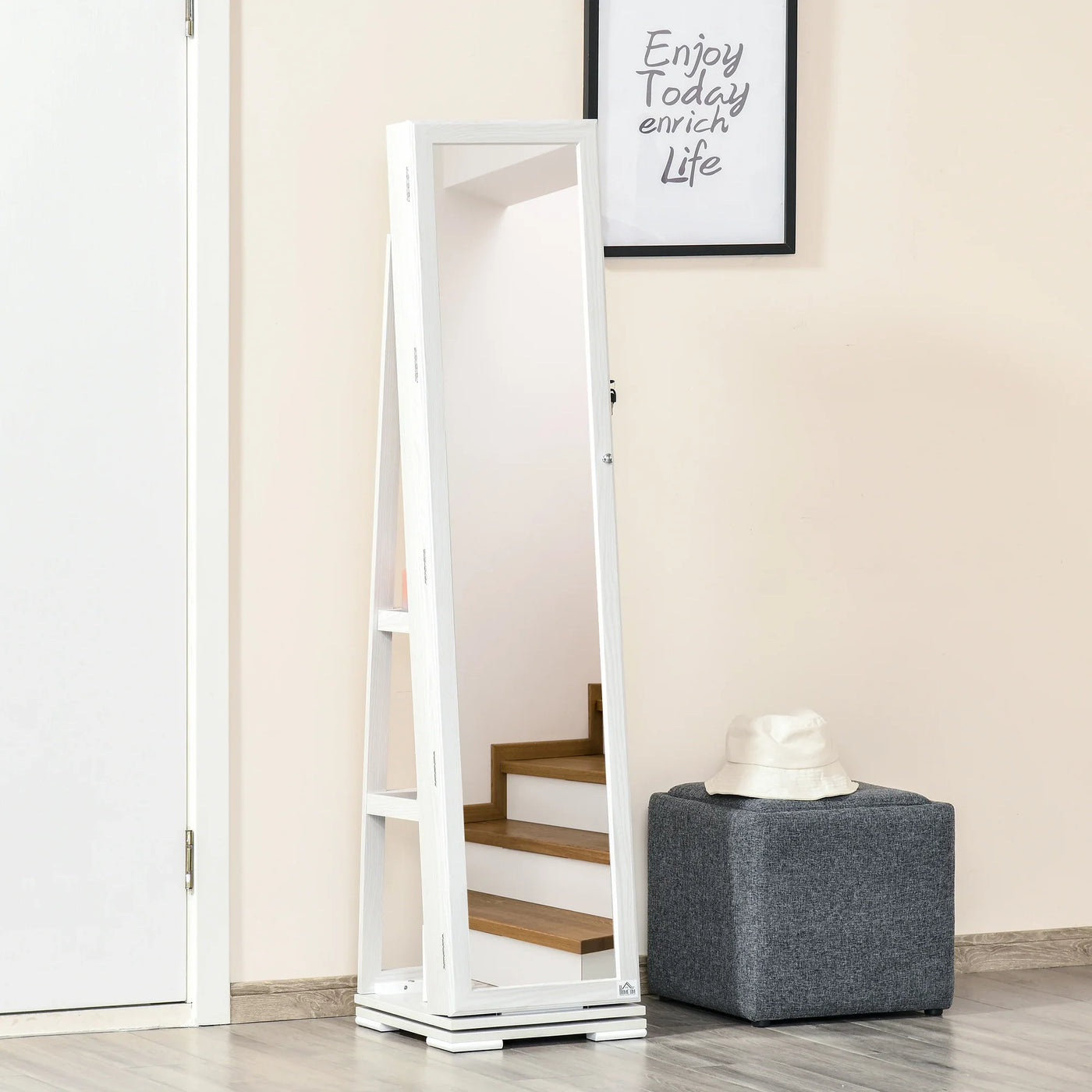 Armoire à bijoux miroir sur pied rotatif 360°