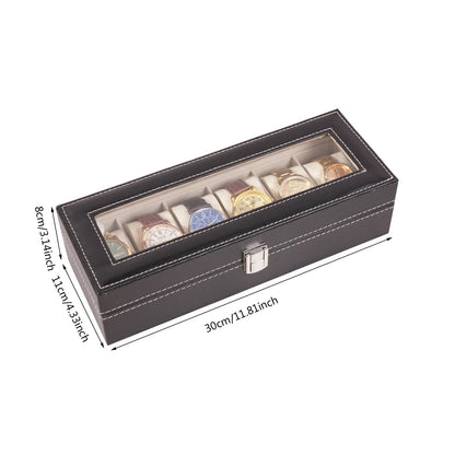 Boîte à montres rectangulaire en cuir surpiqué