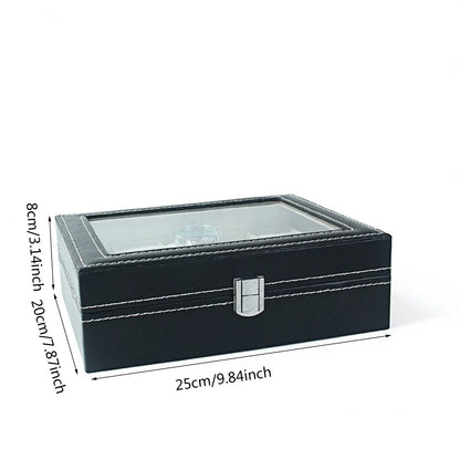 Boîte à montres rectangulaire en cuir surpiqué