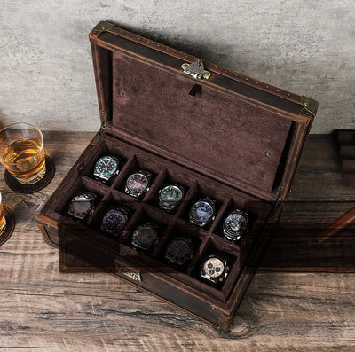 Boîte à montres en cuir brut