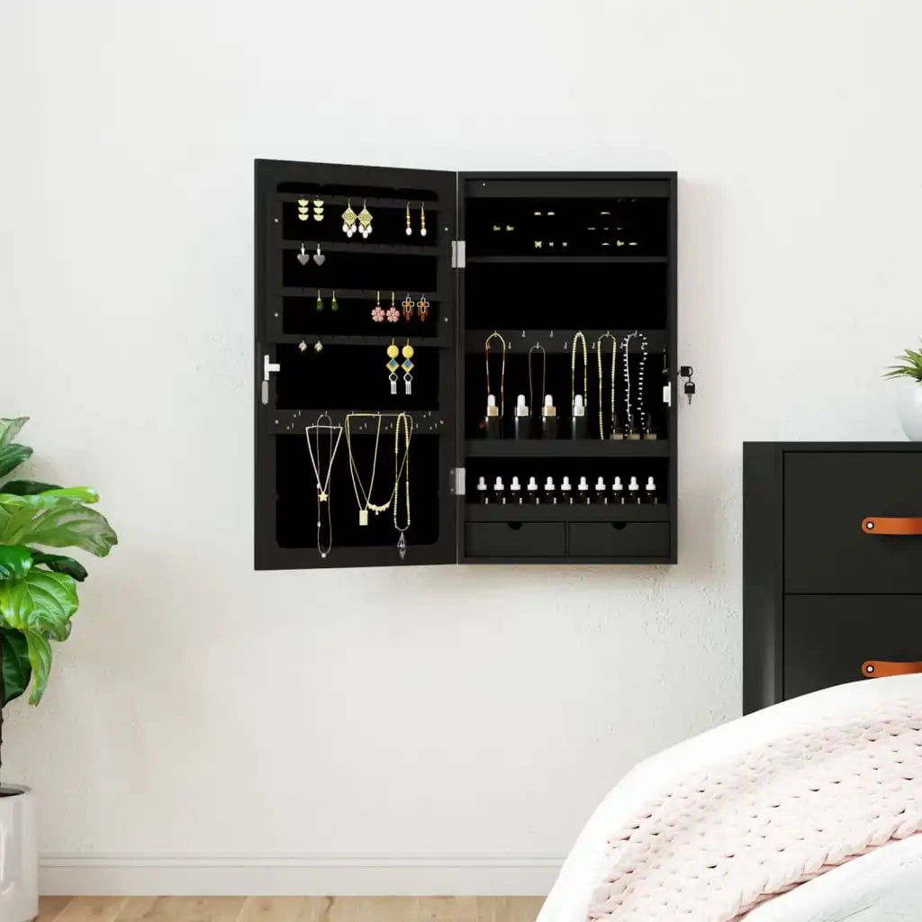 Armoire À Bijoux Noir Avec Miroir Led Mural