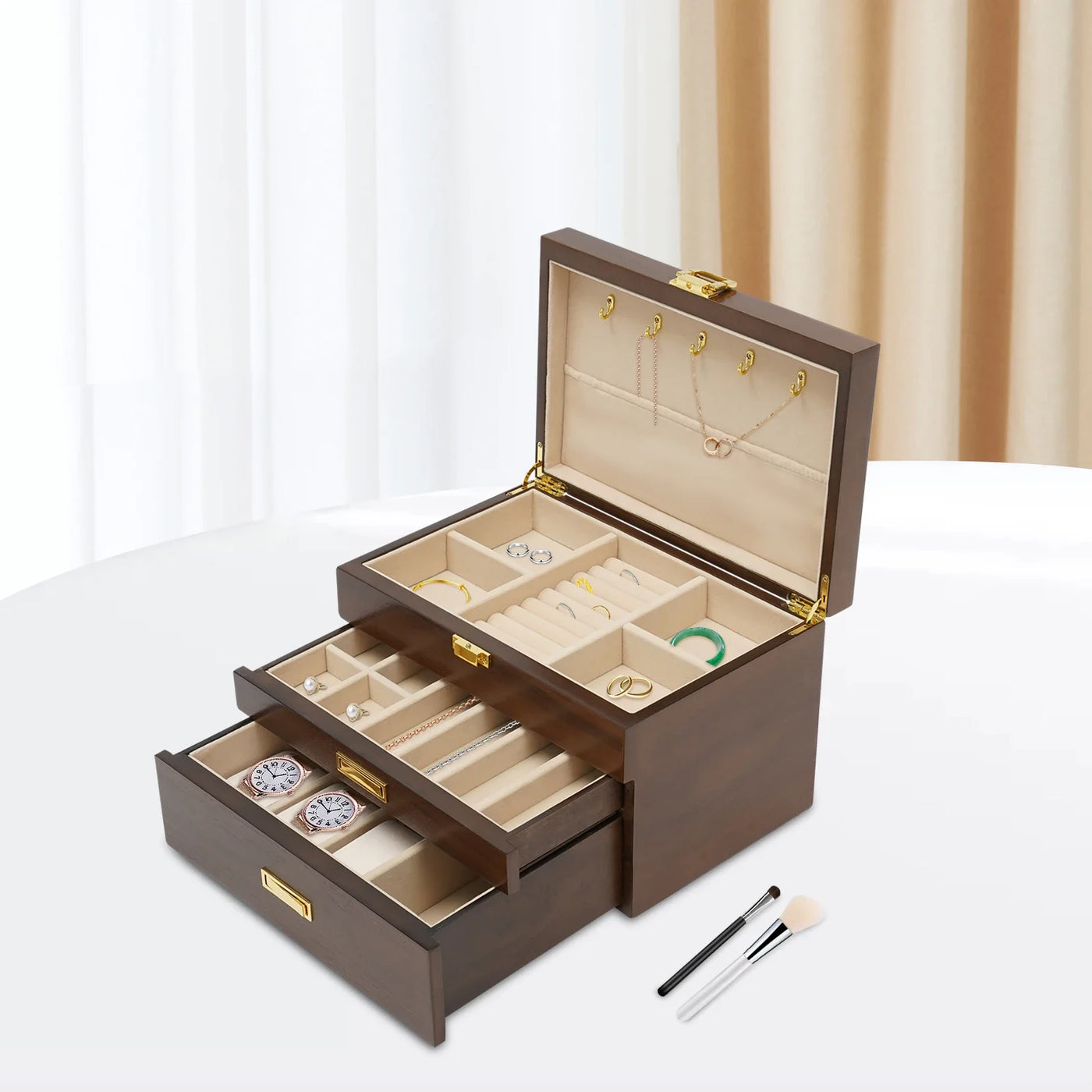 Boîte à bijoux 3 niveaux style japonais – Design raffiné et capacité généreuse