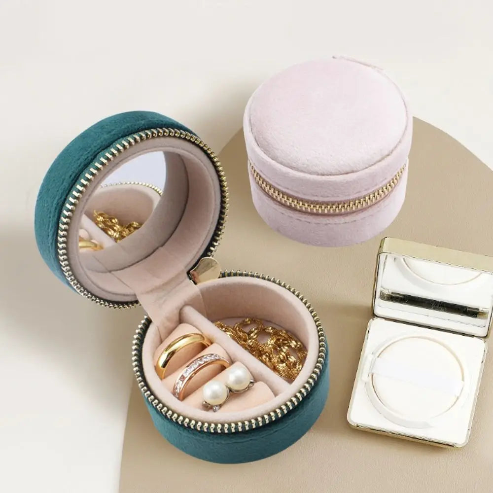 Boîte à bijoux ronde de poche en velours